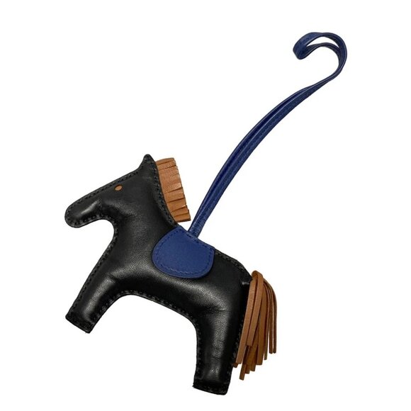 Auth HERMES Rodeo Charm MM H064930CABP Black Gold Blue Zephyr Agneau Milo A - Picture 1 of 6